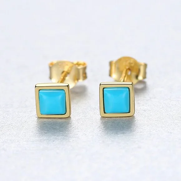 3mm Sterling Silver Square Opal Stud Earrings - Picture 2 of 6